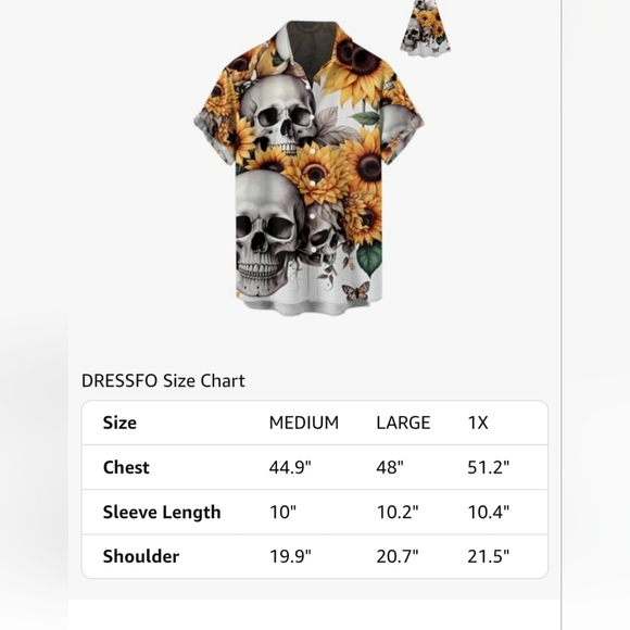 Bold Skull Sunflower Button Up Hawaiian Style Shirt - Picture 3 of 9